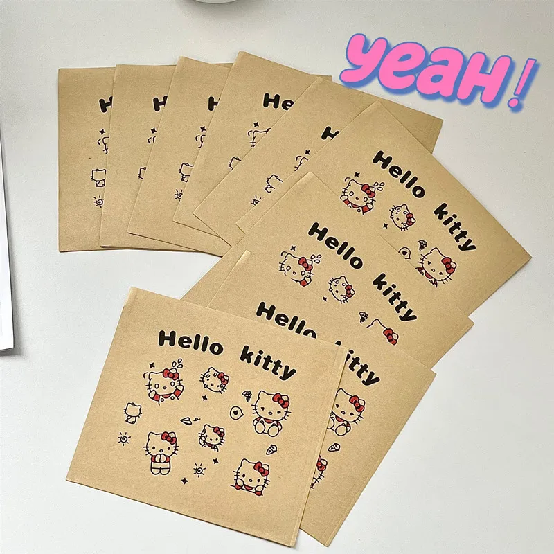 10Pcs Cartoon Hello Kitty Kraft Paper KT CatThickened Gift Bag Food Packaging Bags LargeCapacity Snacks Bags