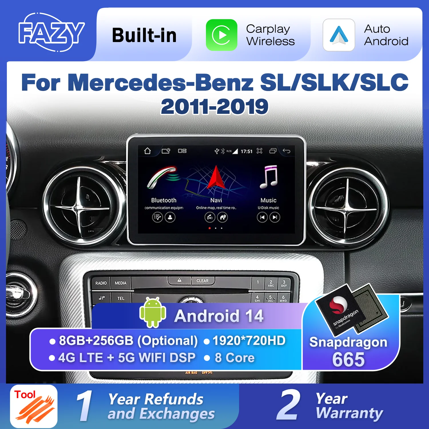 Android 14 Auto Wireless Carplay For Mercedes Benz SLK SLC SL R172 R231 2012-2018 Car Video Radio GPS Navigation Stereo 4G WIFI