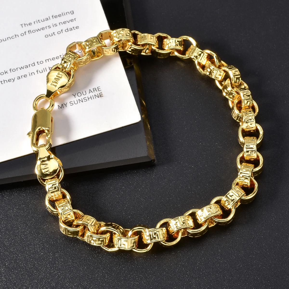 Men Vintage Byzantine Wrist Bracelet 750 Italy Mark Bangle Hip Hop Metal Chain Jewelry For Party Daily Wear Male Unisex Gift