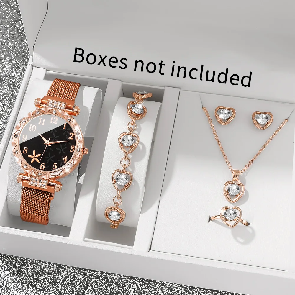 6Pcs  Quartz Watch & Jewelry Set, Stylish Daily Wear Gift for Friends & Family