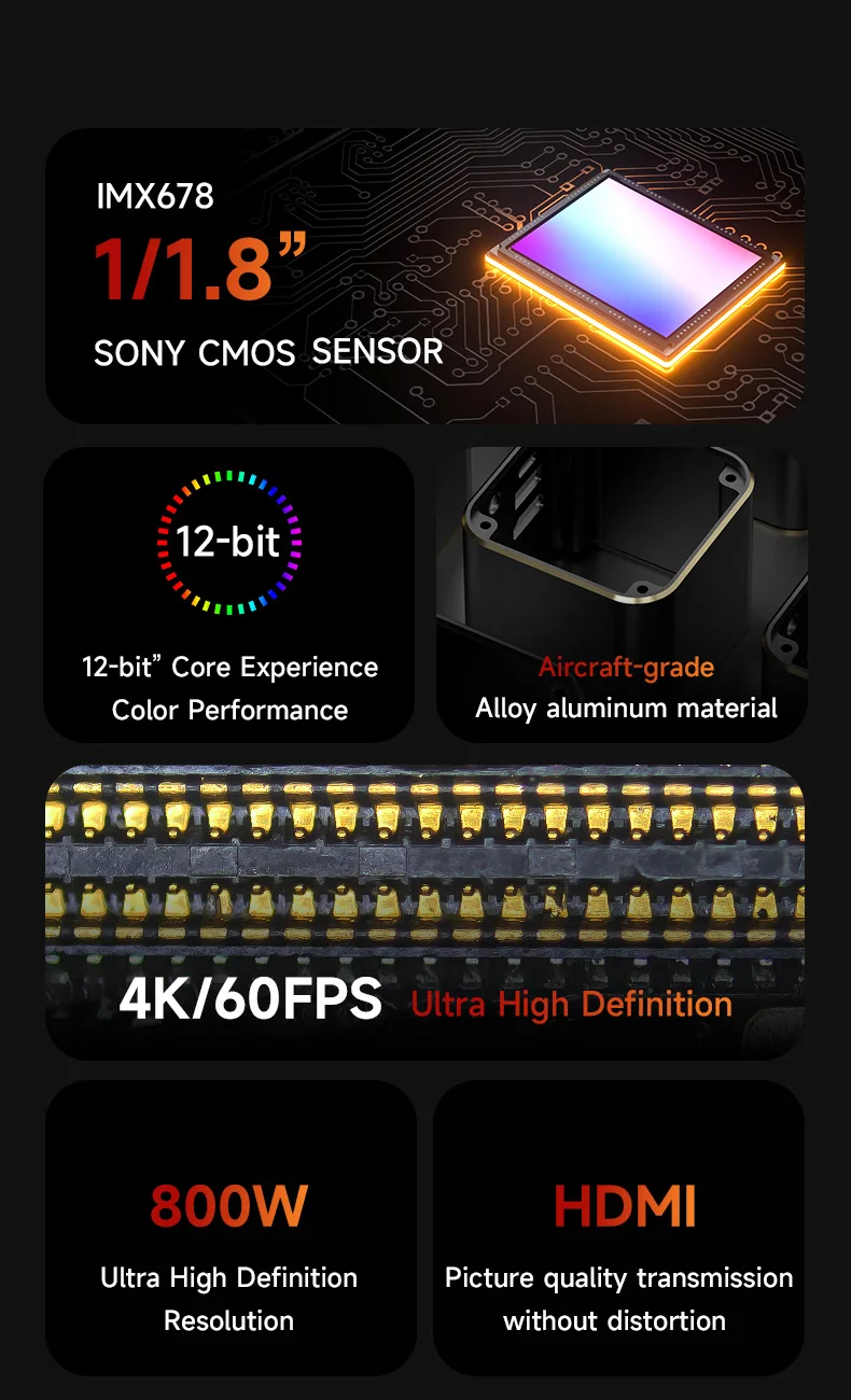 Câmera de microscópio mecânica série visão 4k hdr 800w 1.8 Polegada sensor sony saída hdmi controle sem fio ferramenta de imagem de inspeção