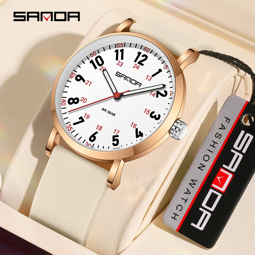 SANDA 3267 Women's Quartz Watch Fashionable Simple Casual Silicone Strap Nurse Wristwatch for Ladies Gift