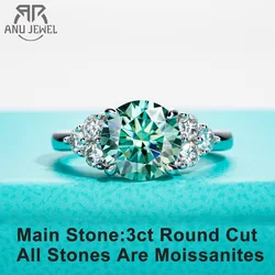 AnuJewel 3ct Round Cut Blue Green Color Moissanite Engagement Ring 18K Gold Plated Silver Luxury Wedding Ring Jewelry  Wholesale