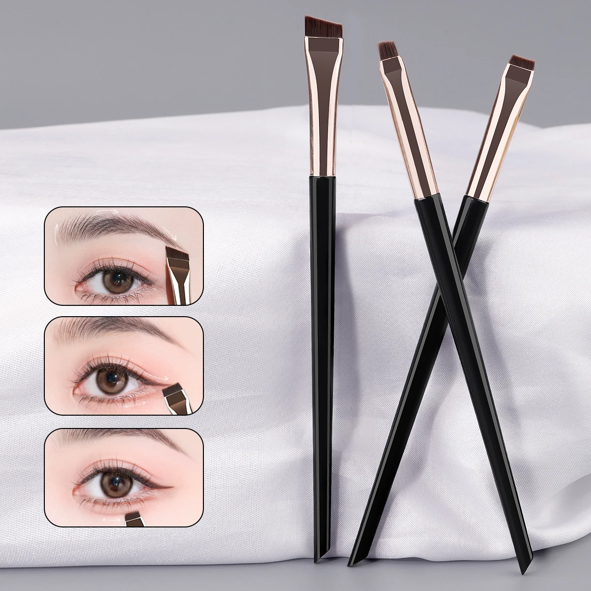3-Piece Makeup Brush Set: Sickle-Shaped Eyeliner Brush, Fine Angled Eyebrow Brush, Eyeliner Brush, Ultra-Fine Eyeshadow Brush