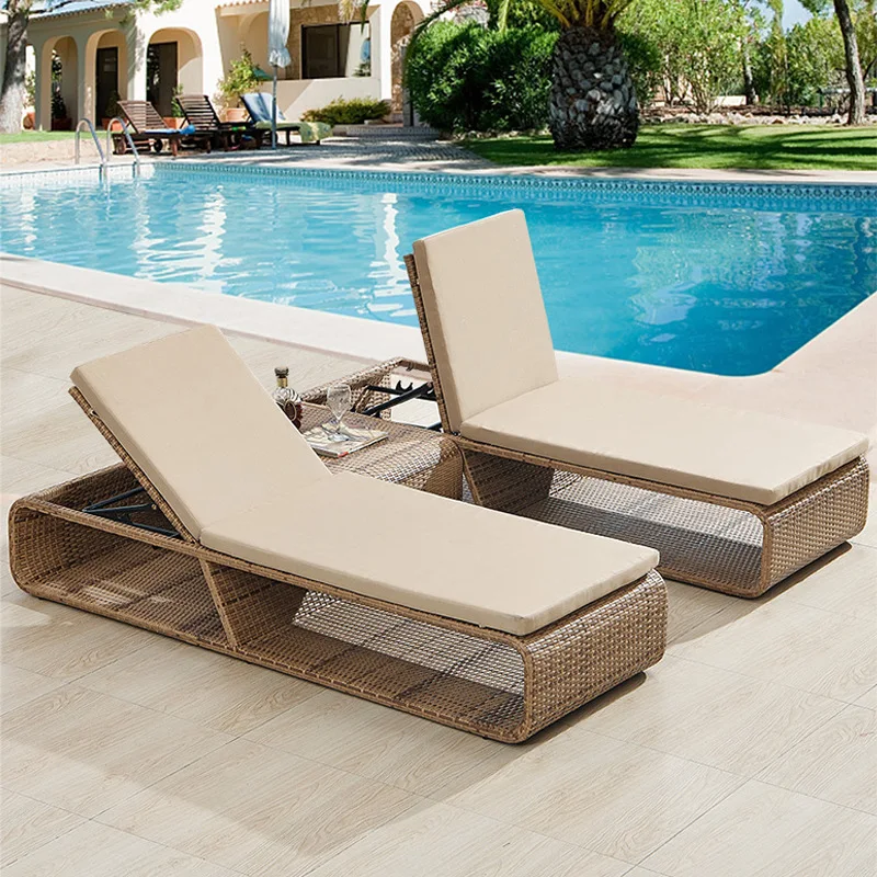 Custom Processing Modern Minimalist Design Rattan Cotton Cone Legs Lounge Chair Mat Durable Durable Swimming Pool Beach