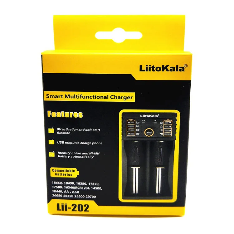 5PCS LiitoKala Lii-202 Lii 202 Caricatore intelligente USB con funzione Power Bank per batteria al litio Ni-MH 18650 26650 18350 14500