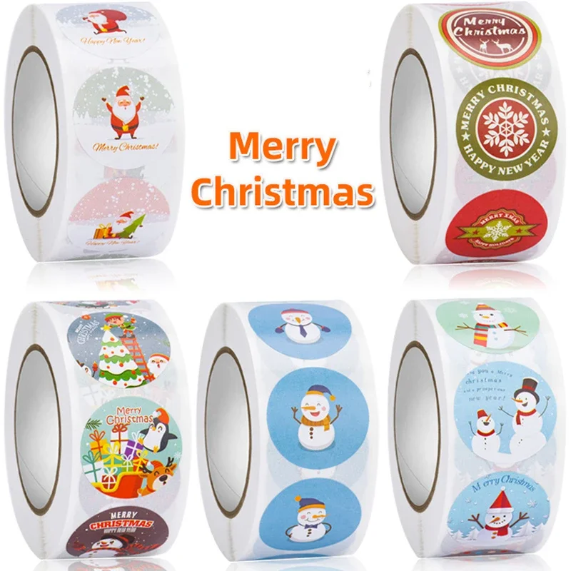 500pcs Merry Christmas Stickers 1pc roll Animals Snowman Trees Decorative Stickers Navida Wrapping Gift Box Label Christmas Tags