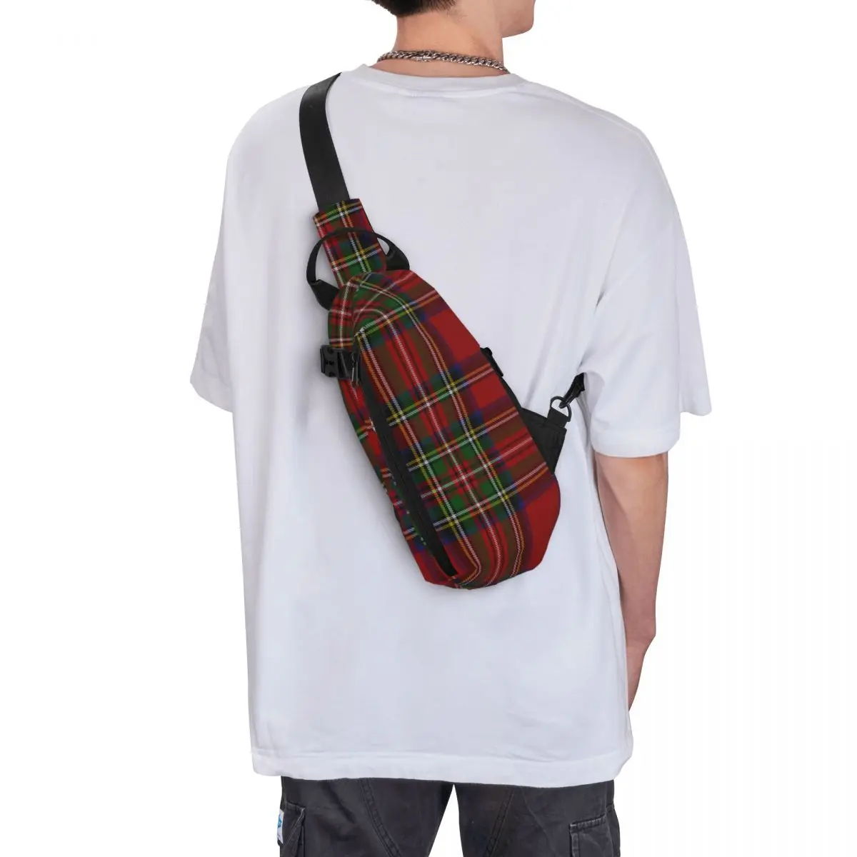 Stewart Black Modern Original Scottish Tartan Shoulder Bags Chest Cross Chest Bag Diagonally Casual Messenger Bag Travel Handbag