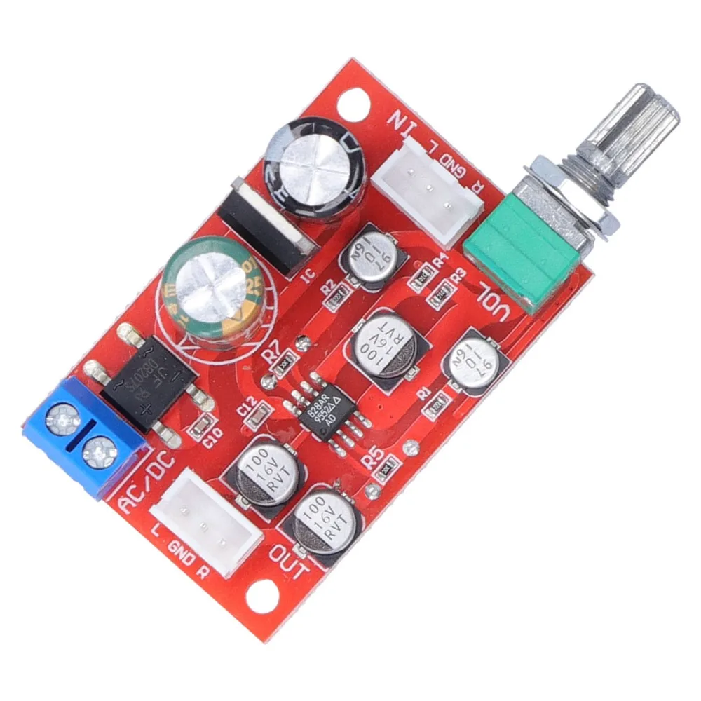 AD828 Chip Preamplifier Board Single Power Stereo Audio AD828 Amplifier Board DC9-24V/AC8-16V Subwoofer Amplifier Board