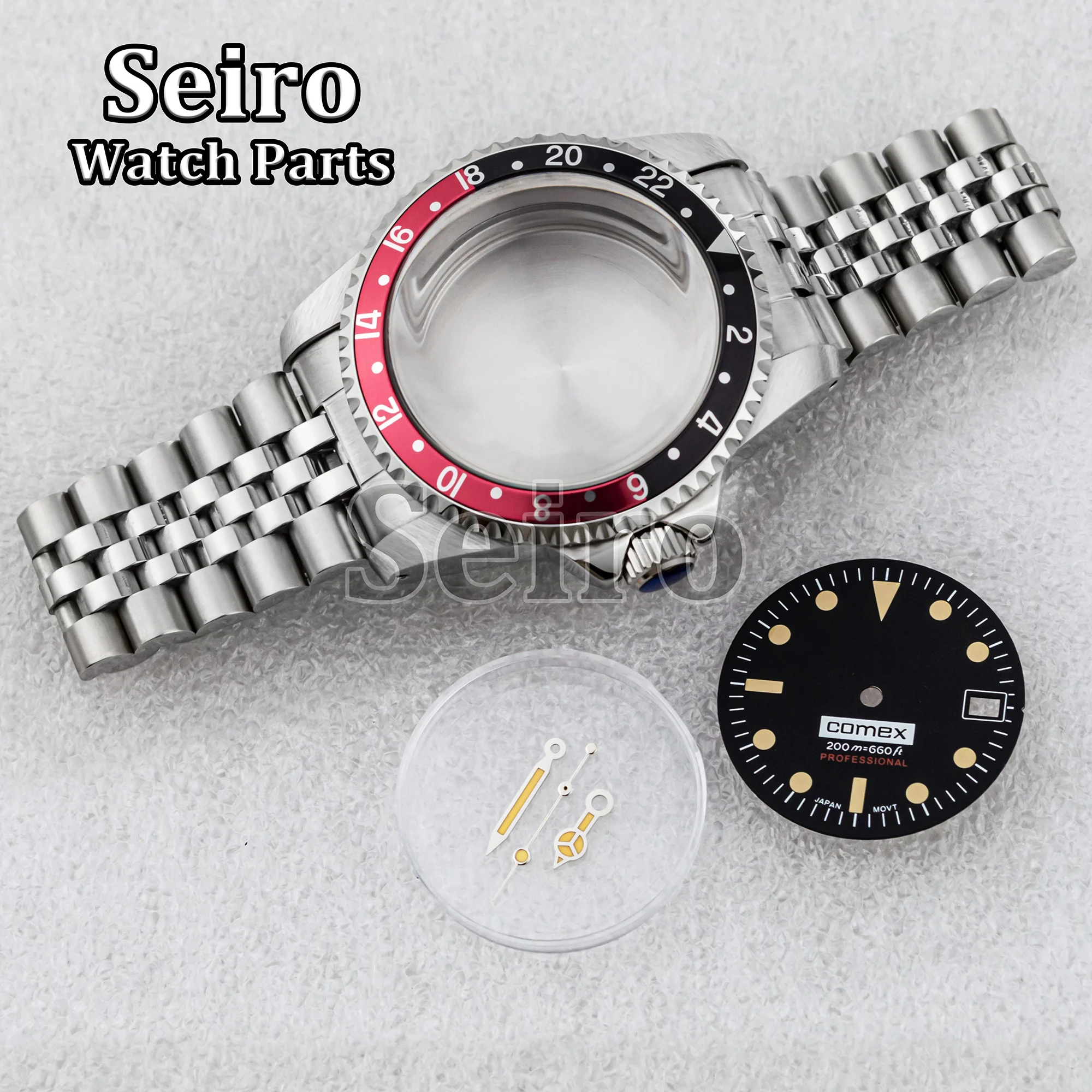 Vintage Restro NH35 Case 39MM Silver Strap 100M Waterproof Watchcase Black Dial Luminous Hands Needles for SUB GMT NH36 Movement