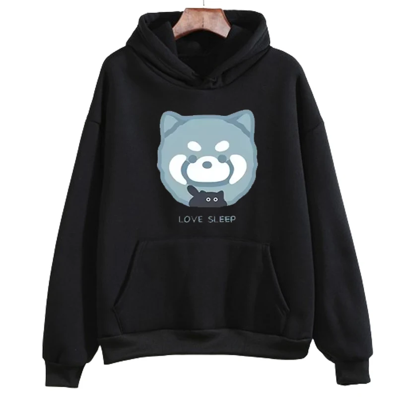 لطيف القط الحيوانات الأليفة الجرافيك أغطية رأس مطبوعة Harajuku البلوز قمم الخريف الشتاء عارضة طويلة الأكمام الشارع الشهير البلوز الملابس