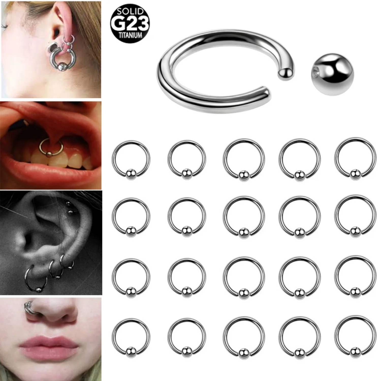1PC Titanium Captive Bead Ring Closer Ring Nose Lip Septum Hoops Ear Tragus Helix Cartilage Daith Earring Piercings for Women