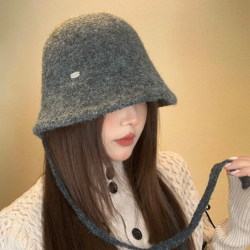 Gorro de pescador de invierno para mujer con abertura trasera y correas, gorro de pescador de punto grueso y cálido con orejeras para protección contra el frío