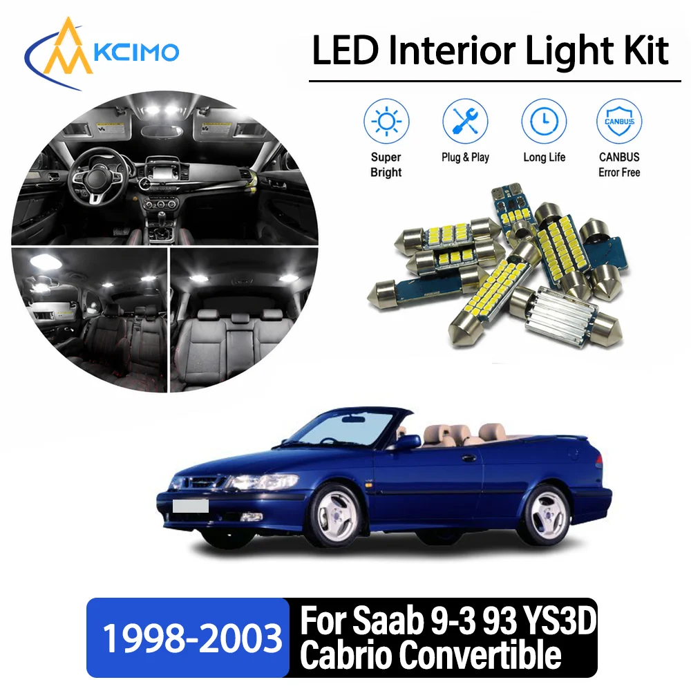 Kit de remodélisation des ampoules LED intérieures à éclairage continu sans fil pour Saab 9-3 93 YS3D Cabriolet 1998-2003, lampes de rénovation de la cabine