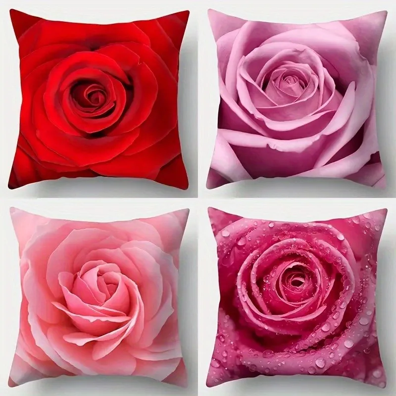 

Vibrant Rose Close-Up Pillowcase: Colorful Floral Pattern Cushion Cover for Romantic Sofa Bedroom Home Decor
