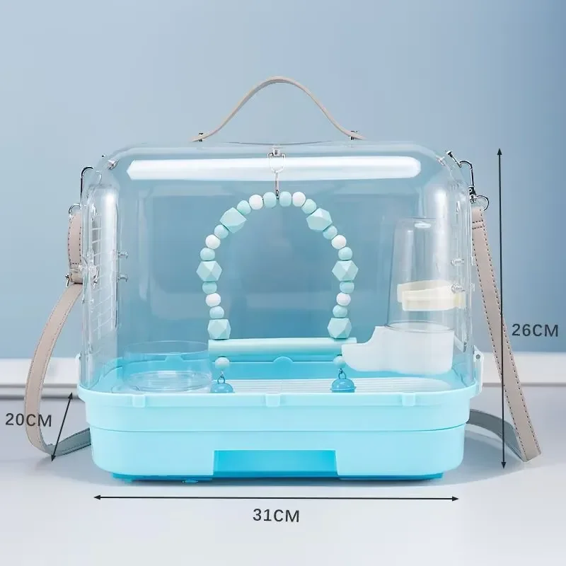 for Portable Multi-function Splash-proof Square Bird Cage Transparent Indoor Budgie Pet Carrier