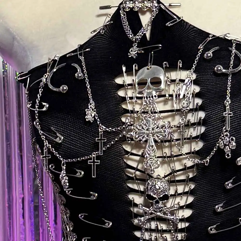 Pin DIY Grunge Tanks Fairy Gothic E-Girls Eco Skull Teen Hand Made Street Wear Harajuku Emo Kawaii 90s Punk Rock Y2K TOPS Goth