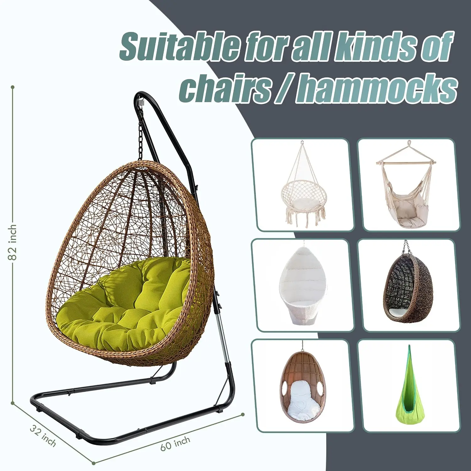 Steel Hammock Chair Stand Adjustable Portable Hanging Swing 330lbs Indoor Outdoor Patio, Customized