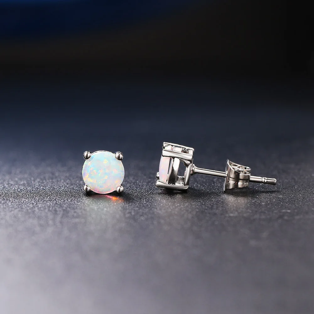 Simple Women's Stud Earrings With Opal Stone 4 Claw Silver Color Accessories Piercing Fahion Jewelry Trend 2024 Girl Gift E316