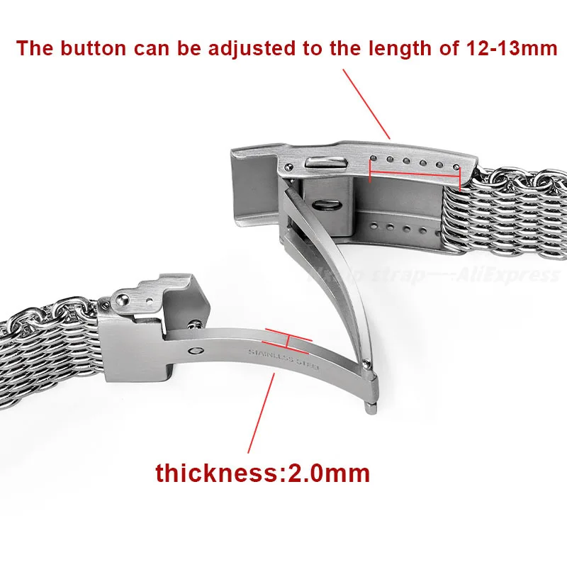 18/20/22mm Steel Shark Mesh Strap for Omega 007 Seamaster Watch 4.0mm Milanese Watch Bracelet Band Weaving Solid Folding Buckle