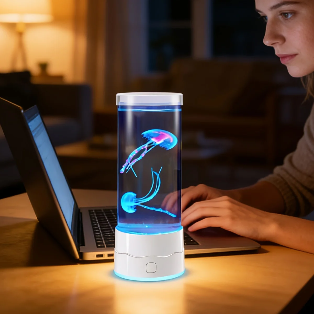 A Jellyfish (Anemone) Lamp, an Aquarium Ocean Night Light, Multi-Color Changing Ambient Night Light, Suitable for Living Rooms, Home Bedrooms, Desktop Decoration, And Holiday Gifts (USB Powered)