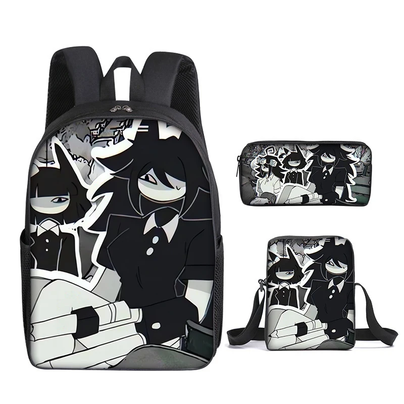 3PCS Fundamental Paper Education Cartoon Printed Backpack Anime Cute Pencil Bag Creative Cross Body Bags Casual Stationery Gifts