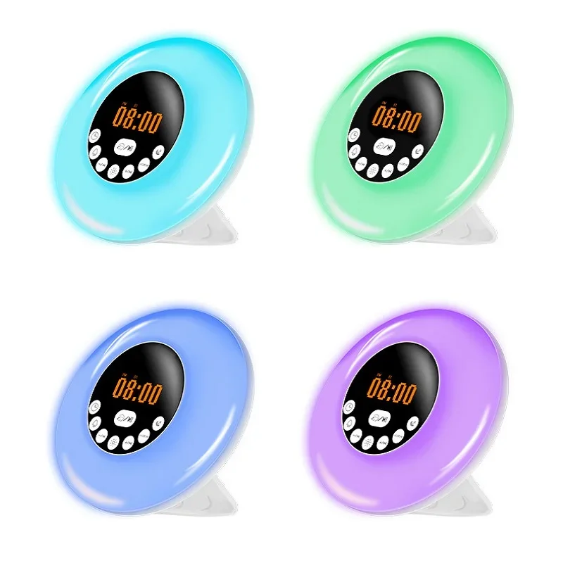 New Colorful Wake Up Light,Bedside Sunrise Alarm Clock Night Light,Dimmable Warm & Colorful,Natural Sounds,FM Radio Bluetooth
