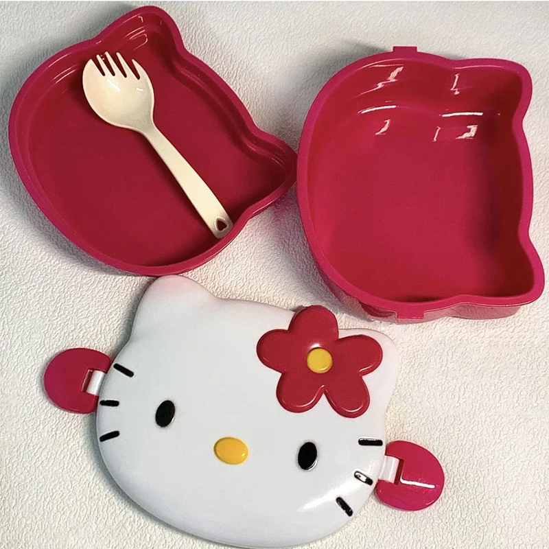 

Korean Ins Cute Hello Kitty Lunch Box for Kids Kawaii Sanrio Anime Figure Mini Food Storage Containers PP Bento Box with Spoon