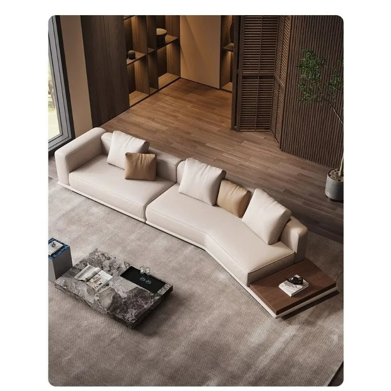 Italian minimalist horizon sofa, living room size apartment cowhide top leather sofa