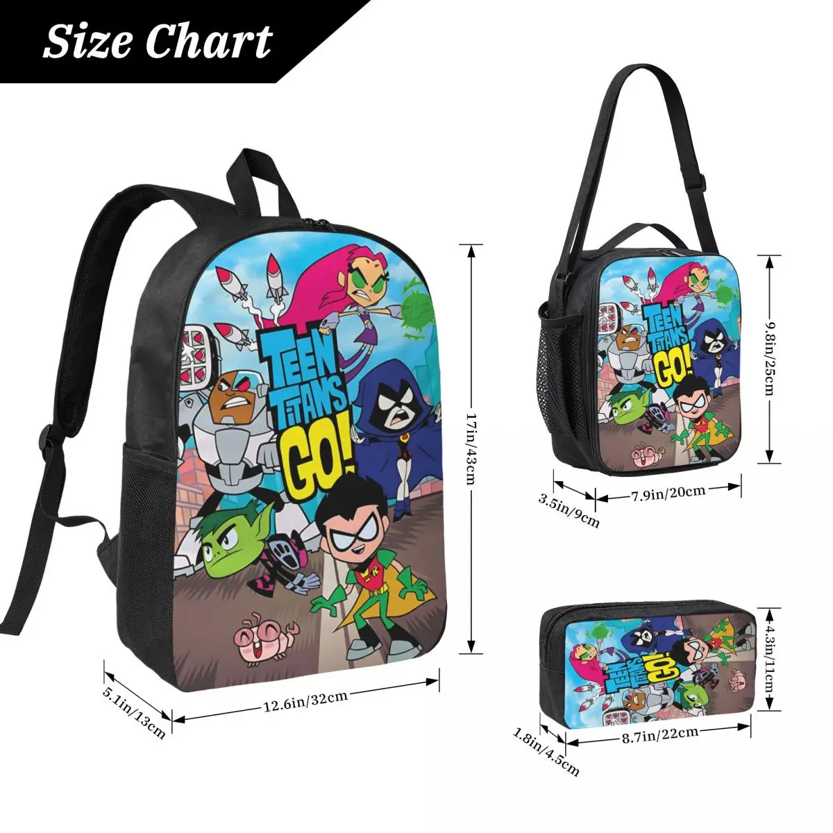 3Pcs Teens Titans Go Beast Boy Backpack Set for Children Pen Bags Bookbag Sets with Lunch Box For School Students Knapsack