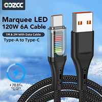 Marquee Fast Charging Cable 120W 6A USB Type C Charge Cable with LED Display