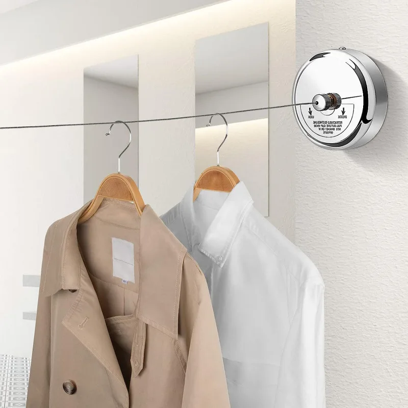 2.8m 304 StainlessSteel Retractable Clothes Hanging Cord Hidden Installation Thick Wire Clothesline Space Saving Laundry Fitting