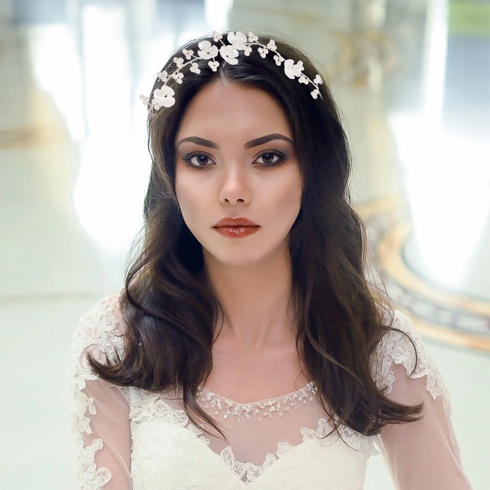 

Silver Pearl Hair Vine Wedding Accessories Bridal Headpiece Shell Flowers Soft Chain Millet Beads Comfortable Fit Elegant Design