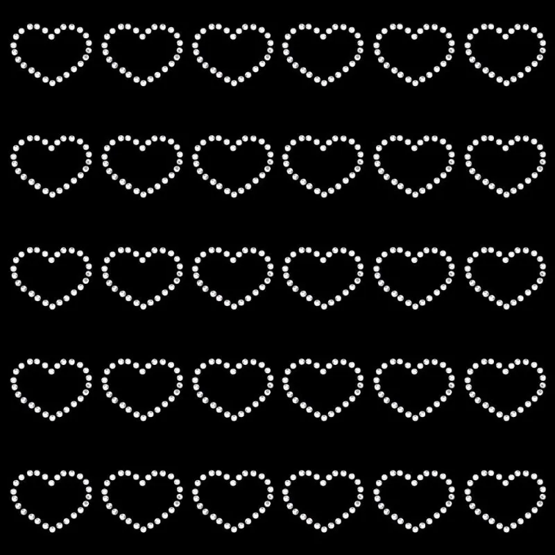 100PCS Heart Iron on Rhinestone Bling Crystal Transfers 0.9x0.8 inch Clear Silver Love Heart Pattern Crystal Rhinestone Decals