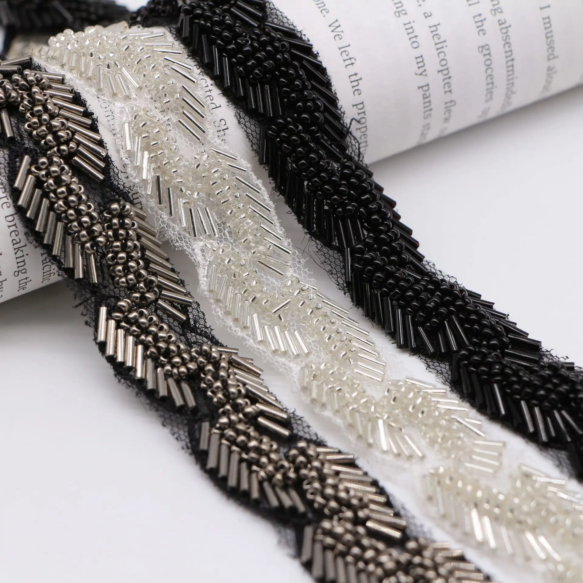 

New Heavy Duty Hand-Hooked Nail Bead Tube Small Leaf Lace Handmade DIY Material Clothing Cuff Accessories