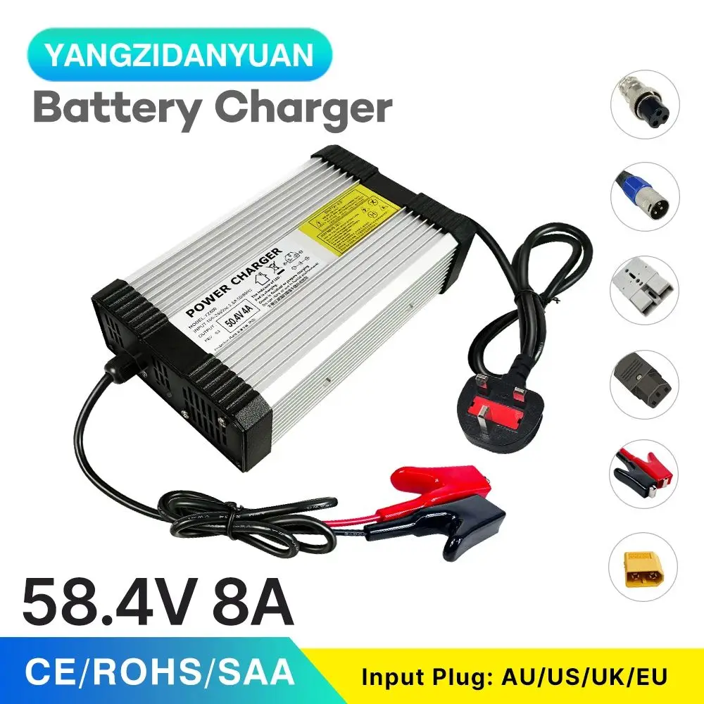 

58.4V 8A Lifepo4 battery charger for 16S 48V (51.2V 52V) lifepo4 battery pack intelligent fast charging aluminum case with fans