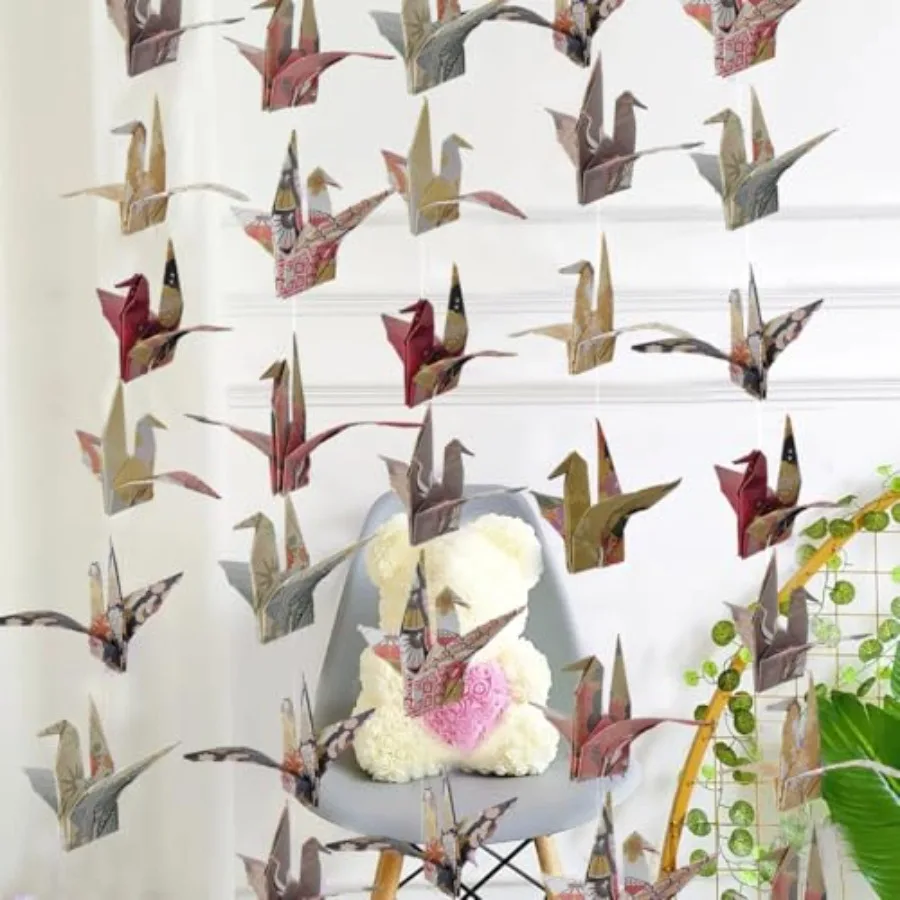 Japanese Crane Paper Hanging Garlands 3stringsX 5.2ft,Origami Birds Streamers for Bridal Shower, Baby Shower Birthday Party Sup