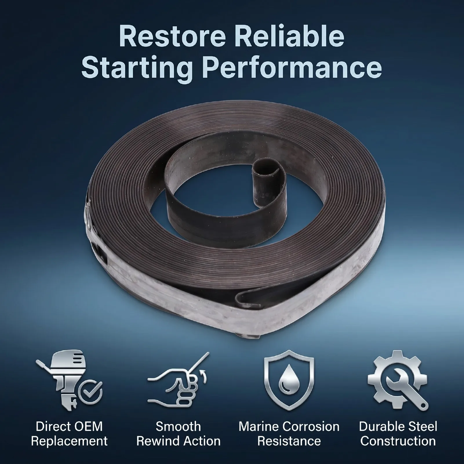 Boat Recoil Starter Spring 338534 Steel Marine Rewind Spring Replacement for Johnson 9.9 15 Horsepower 1979-1992