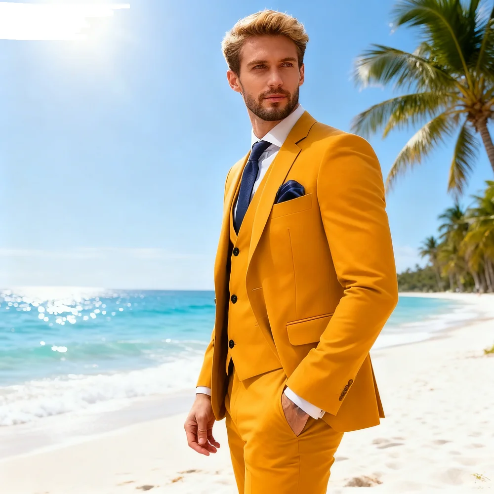 

Elegant Brown 3 Piece Men's Wedding Suit with Jacket Pants Vest - Single Breasted Notch Lapel Business Blazer Male Clothing