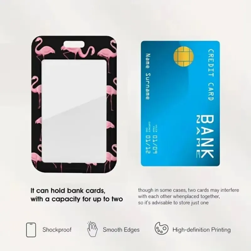 Flamingo Print Adjustable Necklace and Keychain - Black with Pink Flamingo Design, Durable Fabric with Metal Clasp