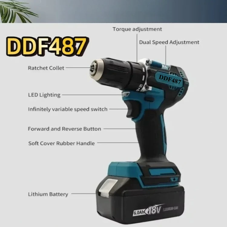 DDF487 Cordless  Electric Drill Driver Compact High Torque LXT Electric Variable Speed Brushless Motor Tool for Makita  Battery