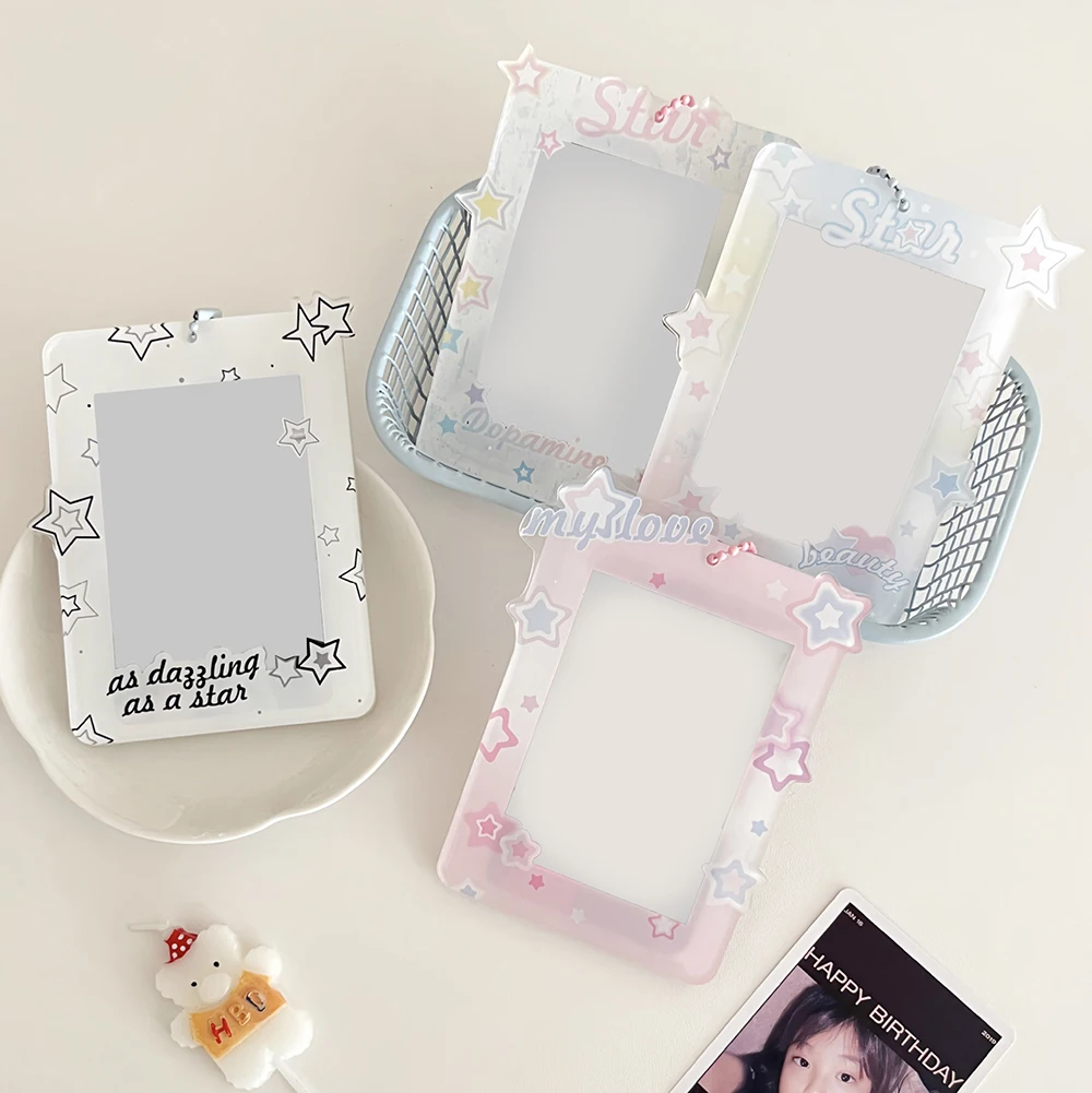 Cute Sweet Photo Frame Cartoon Acrylic Star Card Sleeve Kpop Idol Photo Protection Card Display Pendant Photo Holder Bag Pendant