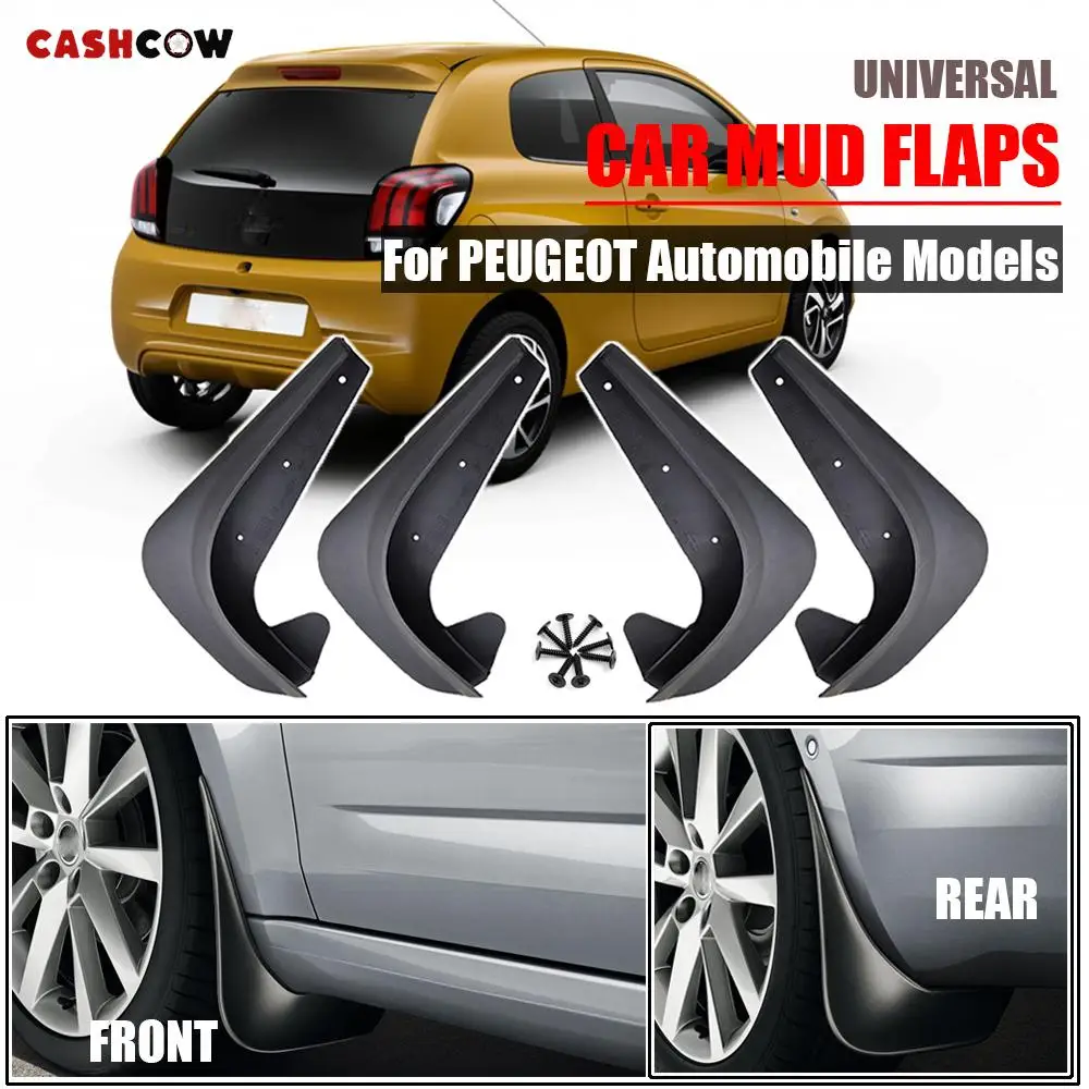 4pcs Universal Mud Flaps Mudflaps Splash Guards Mudguards Front Rear For Peugeot 107 108 207 208 407 Partner GTI SD SW CC 206