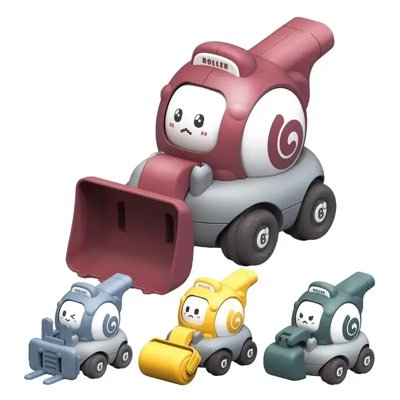 Childrens Cartoon Toy Car Face Changing Whistle Inertia Back Pull Engineering Car Beach Home Fun Car Play Toy for Kids Gifts