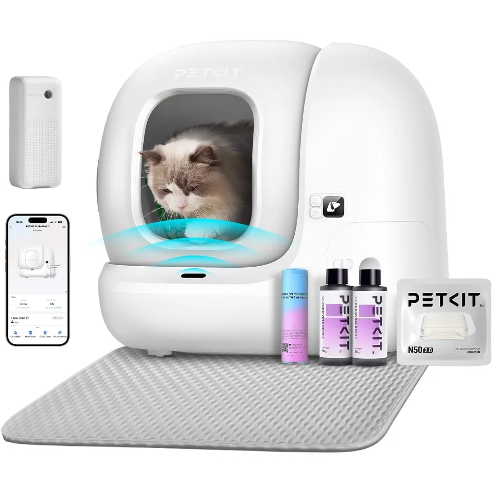 

PuraMax 2 Self Cleaning Cat Litter Box,Automatic Cat Litter Box for Multiple Cats Includes K3 and N50 2.0, App Control/Odor-Free