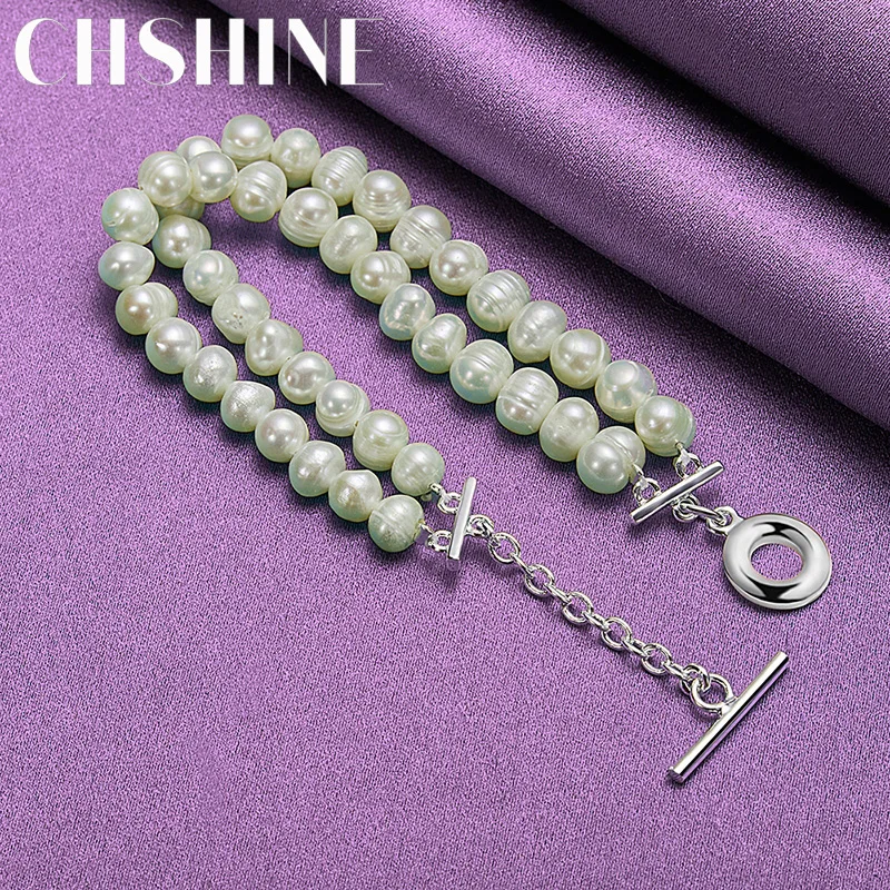 CHSHINE 925 Sterling Silver Double Pearl Chain Bracelet For Women Fashion Charm Jewelry