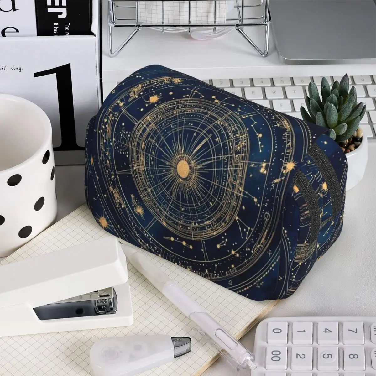 Starry Night Sky With Glowing Golden Star And Constellation Pencil Case for Studen Gifts Pen Box Pencil Bag Pen Holder Bag
