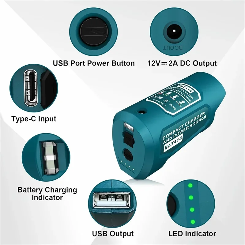 for Bosch 10.8V/12V Lithium Battery Power Source Adapter with USB & Type C DC Port, Heated Jacket Charger Adapter