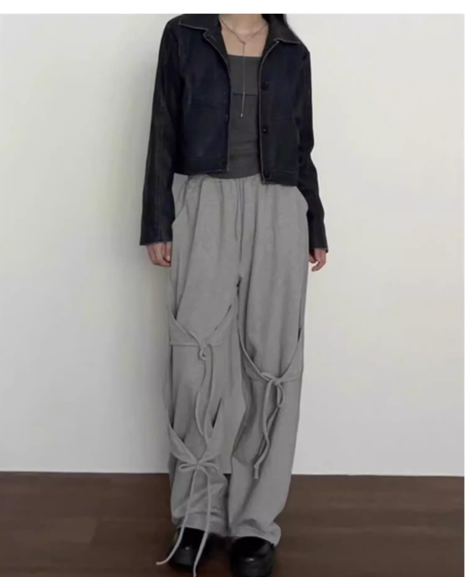 Fashion High Street Personalized Lace-up Loose Straight Leisure Pants Sweet Girls Solid Color Age-reducing Korean Dance Trousers