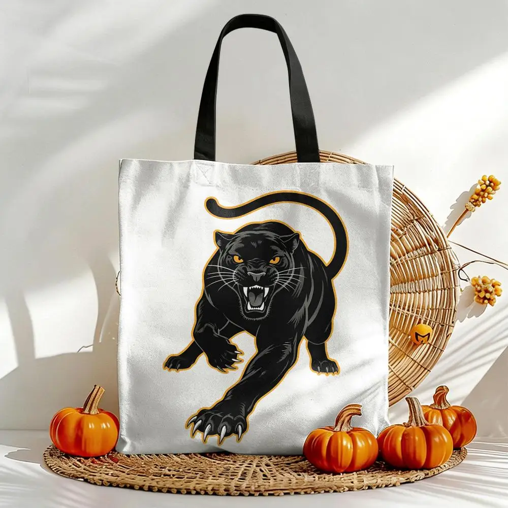 

Black Panther Design Storage Bags Versatile Canvas Double-Sided Print Tote Bag Durable Daily Use Shopping Handbags